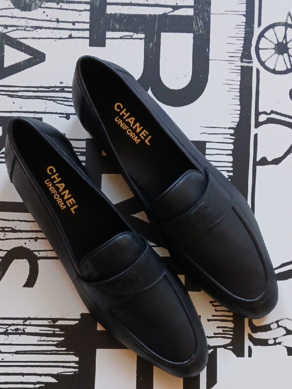 Chanel Uniform Black Leatger Loafers Size 46C,new Never Used
